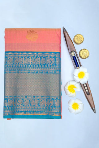 DARK SALMAN & CGBLUE - KANCHIPURAM KORVAI SEMI SILK SAREE