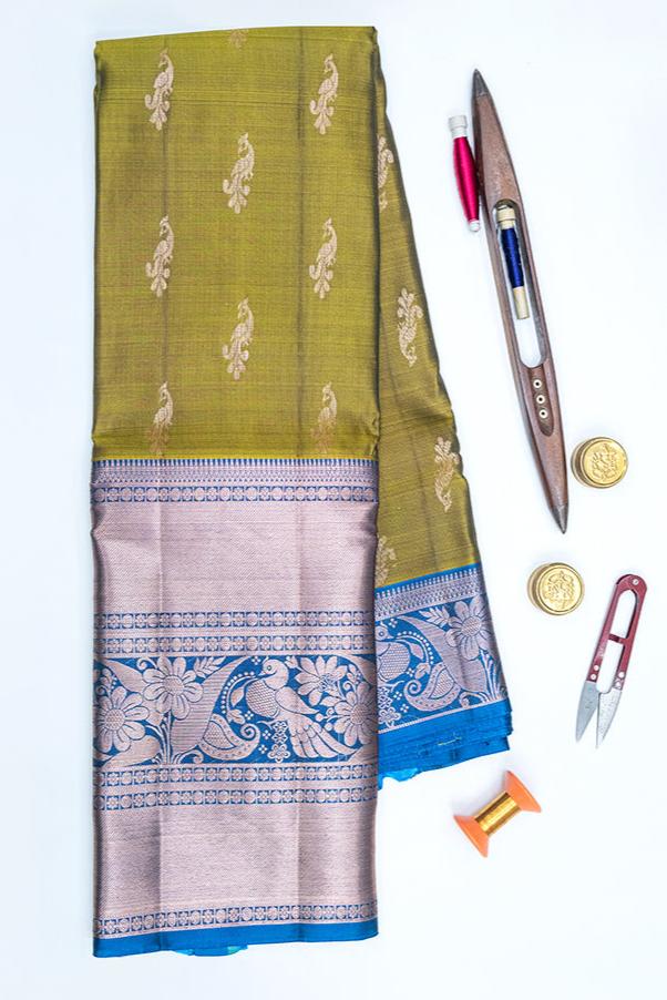 HEART GOLD & MIDNIGHT GREEN - UPPADA HANDLOOM HALF PURE SILK SAREE