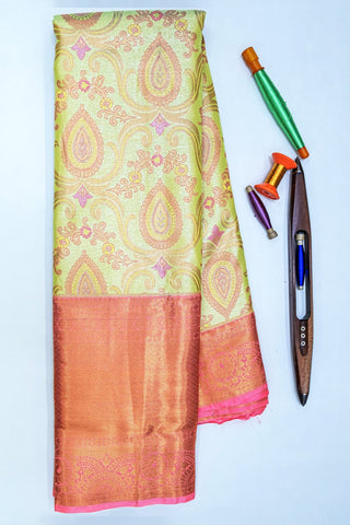 CGREEN & ORANGE - DHARMAVARAM BROCADE SILVER TISSUE SILK SAREE