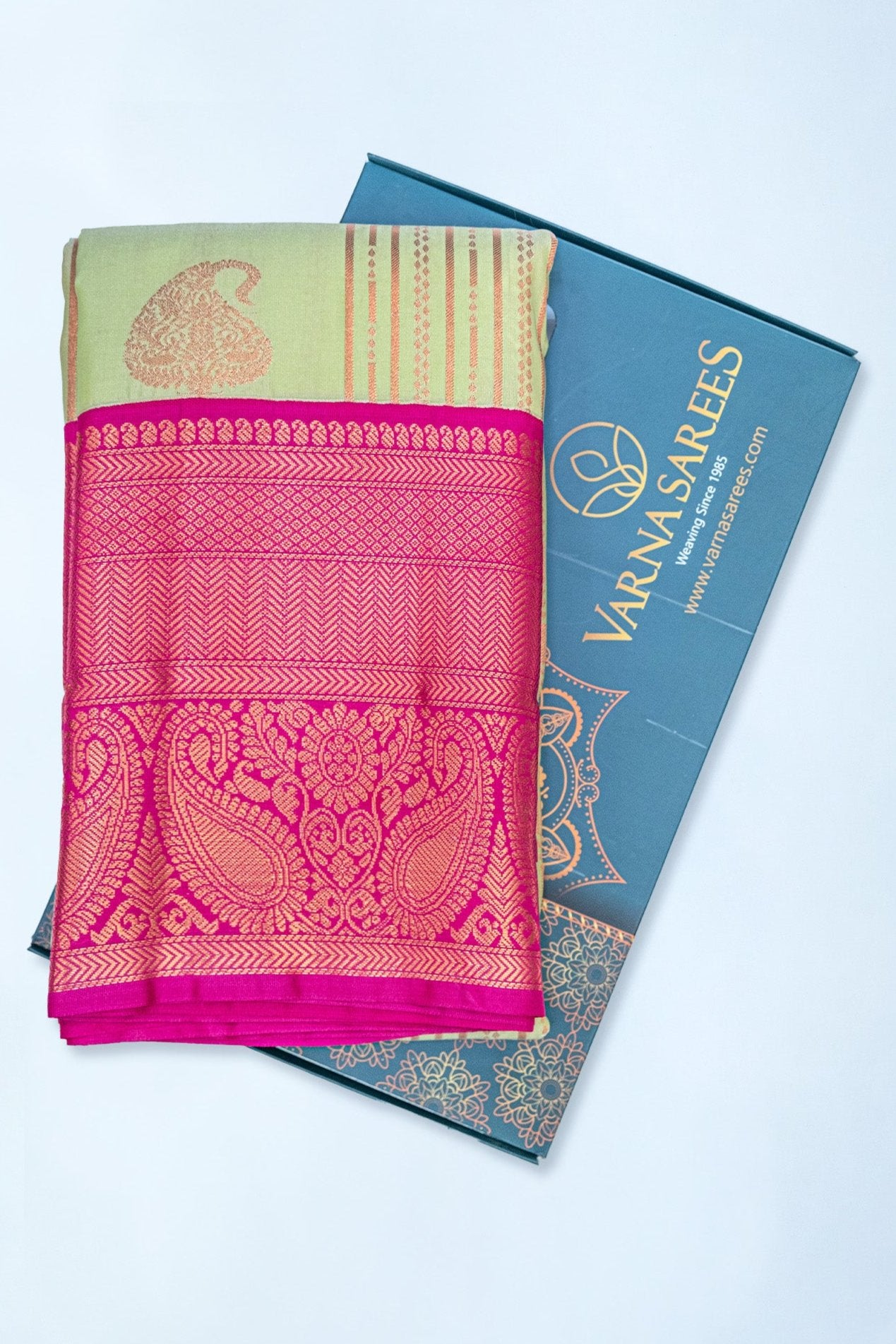 OLIVINE & RED VIOLET - SEMI KANCHIPURAM SILK SAREE