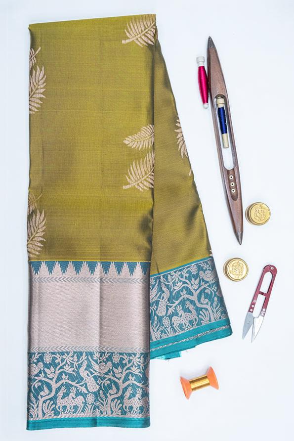 OLIVE & BLUE - UPPADA HANDLOOM HALF PURE SILK SAREE