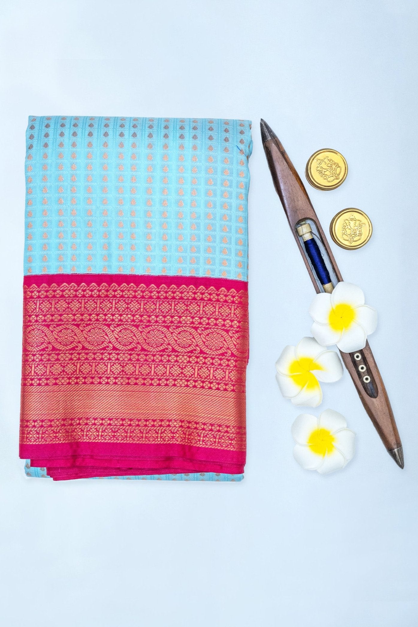 PINK & SKY BLUE - KANCHIPURAM KORVAI SEMI SILK SAREE