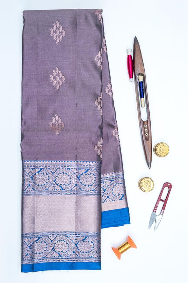 MID NIGHT BLUEE & GREY - UPPADA HANDLOOM HALF PURE SILK SAREE