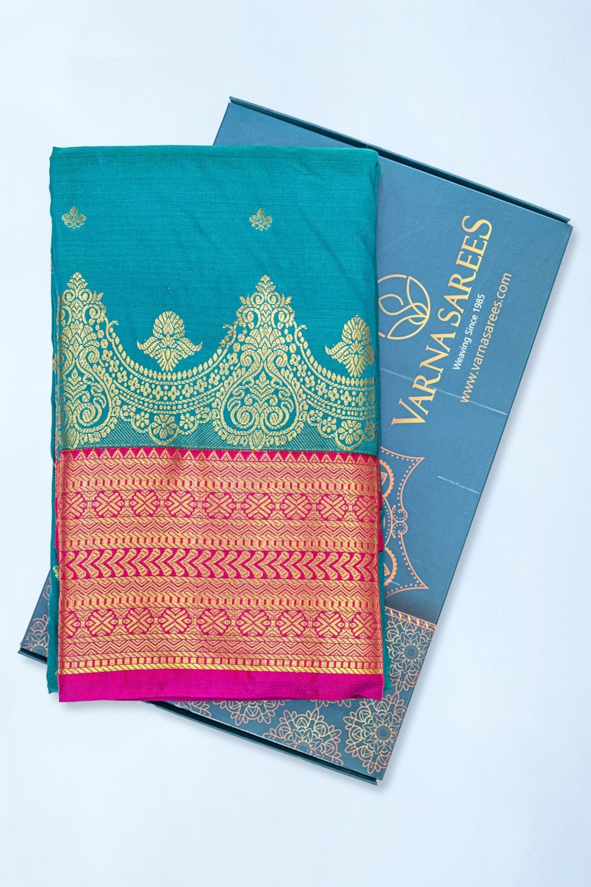 TEAL BLUE & PINK - SEMI KANCHIPURAM SILK SAREE