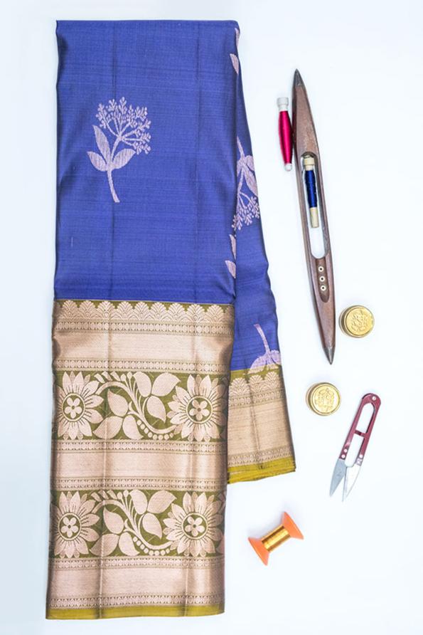 TEAL BLUE & OLIVE - UPPADA HANDLOOM HALF PURE SILK SAREE