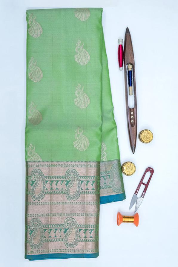 SKY BLUE & LIGHT GREEN - UPPADA HANDLOOM HALF PURE SILK SAREE