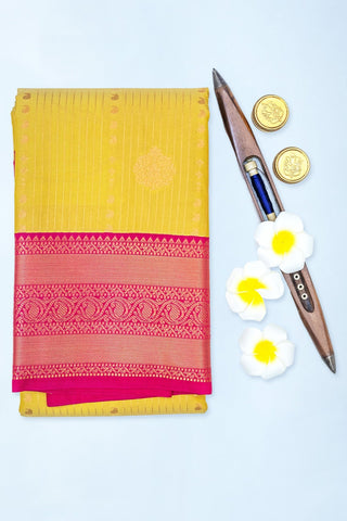 YELLOW & PINK - KANCHIPURAM KORVAI SEMI SILK SAREE