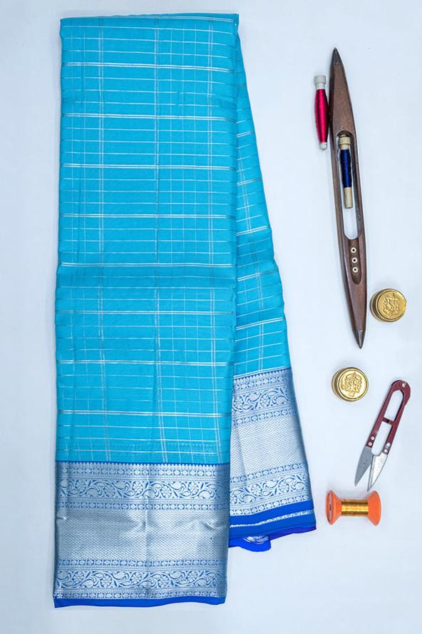 PURPLE & SKY BLUE - DHARMAVARAM HANDLOOM HALF PURE SILK SAREE