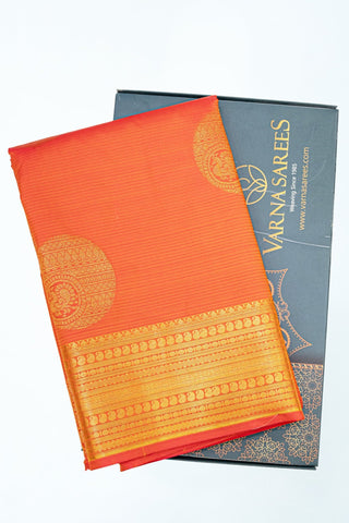 CARROT ORANGE & GOLD - KANCHIPURAM SOFT SILK SAREE