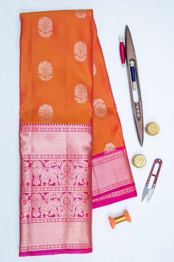 ORANGE & PINK - UPPADA HANDLOOM HALF PURE SILK SAREE