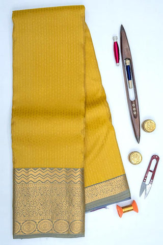 YELLOW & GREY - DHARMAVARAM HANDLOOM HALF PURE SILK SAREE