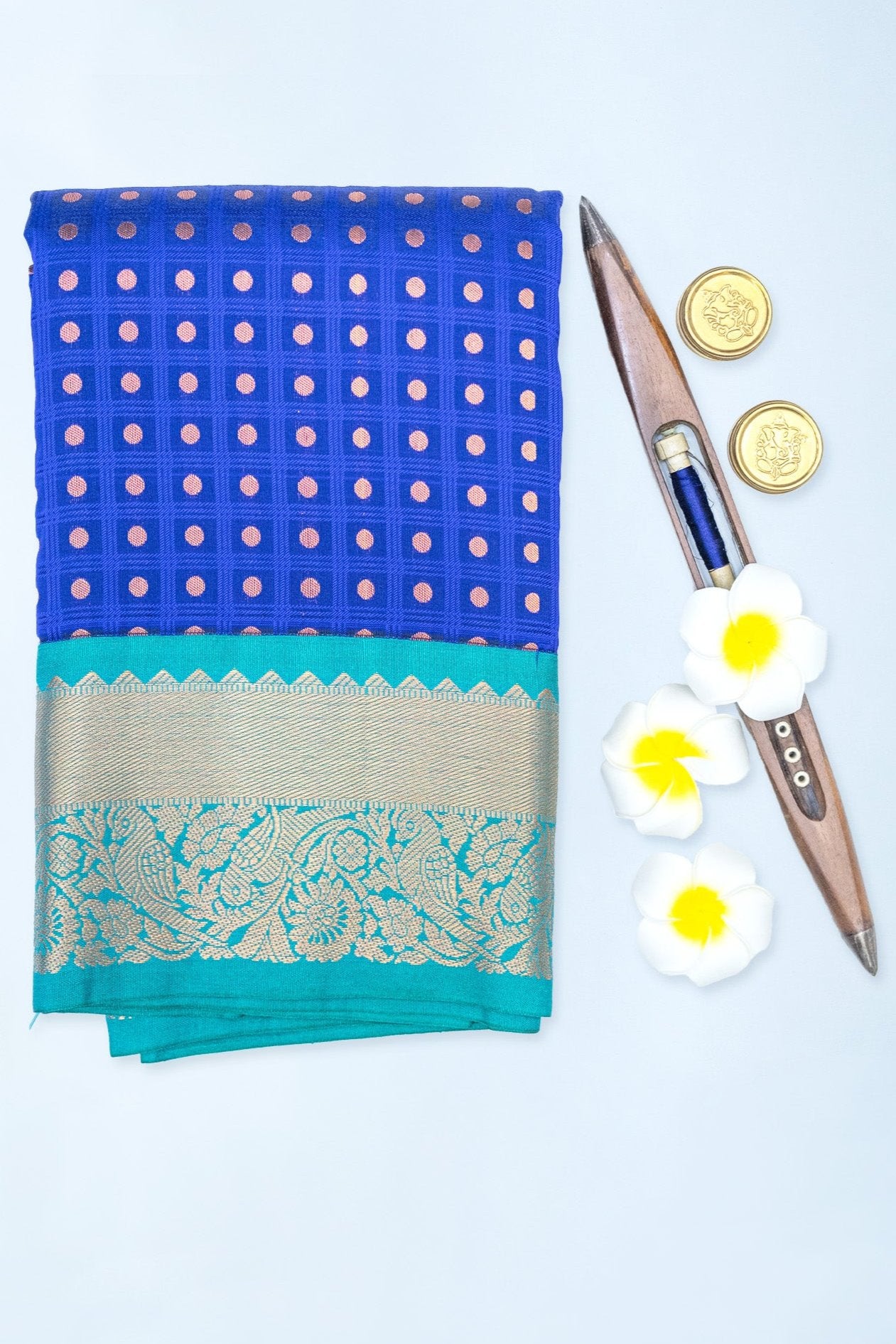 KLEIN BLUE & PACIFIC BLUE - KANCHIPURAM KORVAI SEMI SILK SAREE