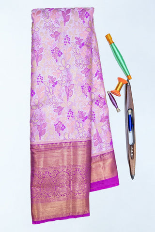 PURPLE & CREAM - DHARMAVARAM BROCADE SILVER TISSUE SILK SAREE