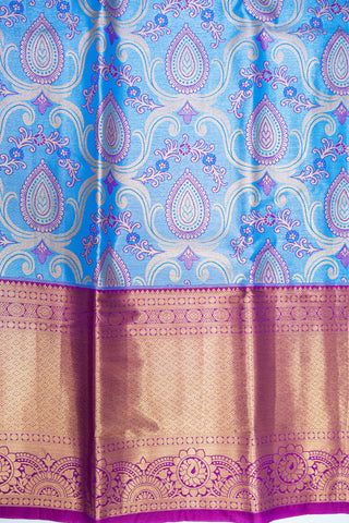 BLUE & PURPLE - DHARMAVARAM BROCADE SILVER TISSUE SILK SAREE