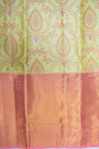 CGREEN & ORANGE - DHARMAVARAM BROCADE SILVER TISSUE SILK SAREE