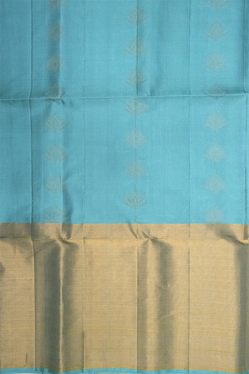 TEAL BLUE & GOLD - KANCHIPURAM HANDLOOM PURE SILK SAREE - SOFT & LIGHT WEIGHT