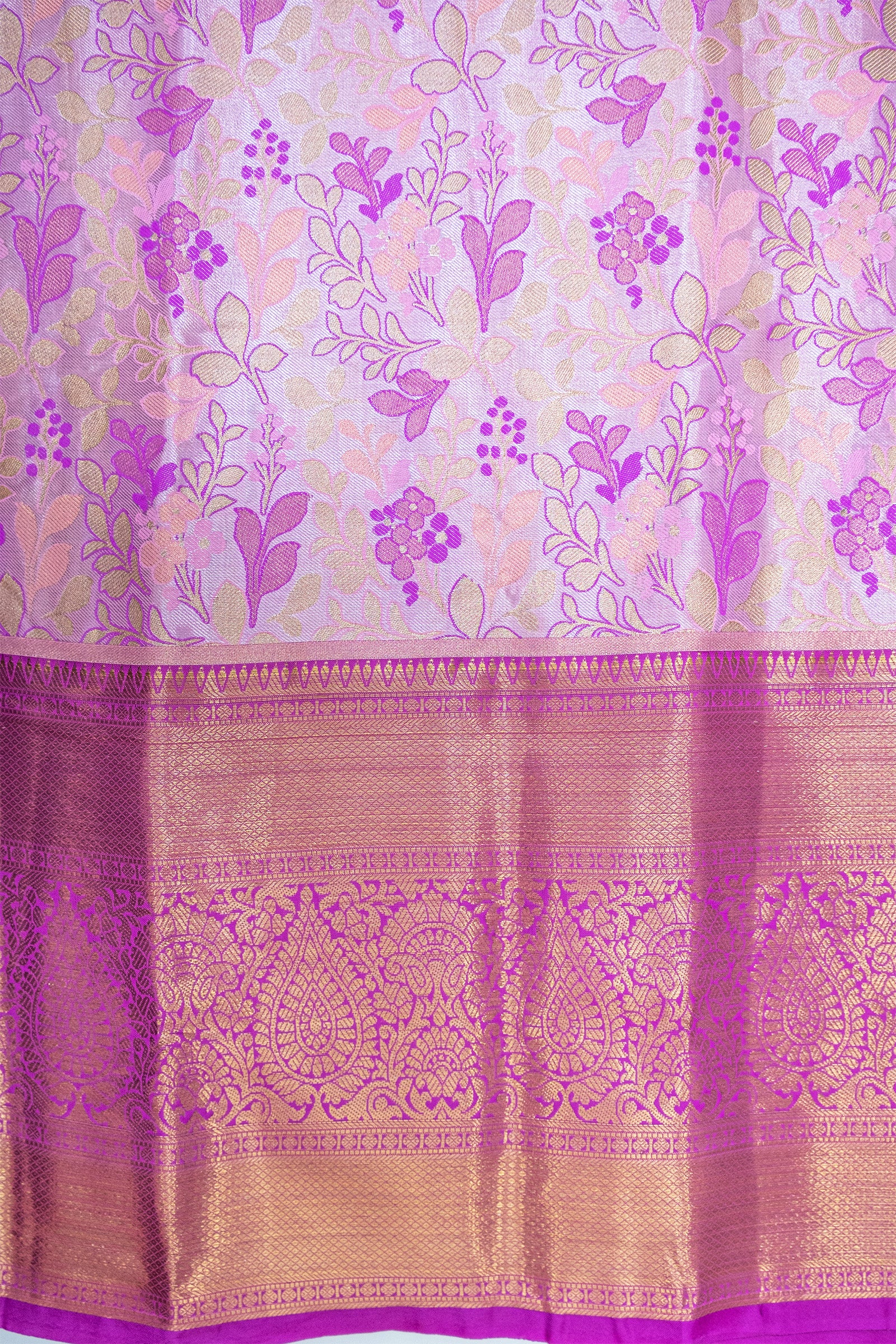 PURPLE & CREAM - DHARMAVARAM BROCADE SILVER TISSUE SILK SAREE