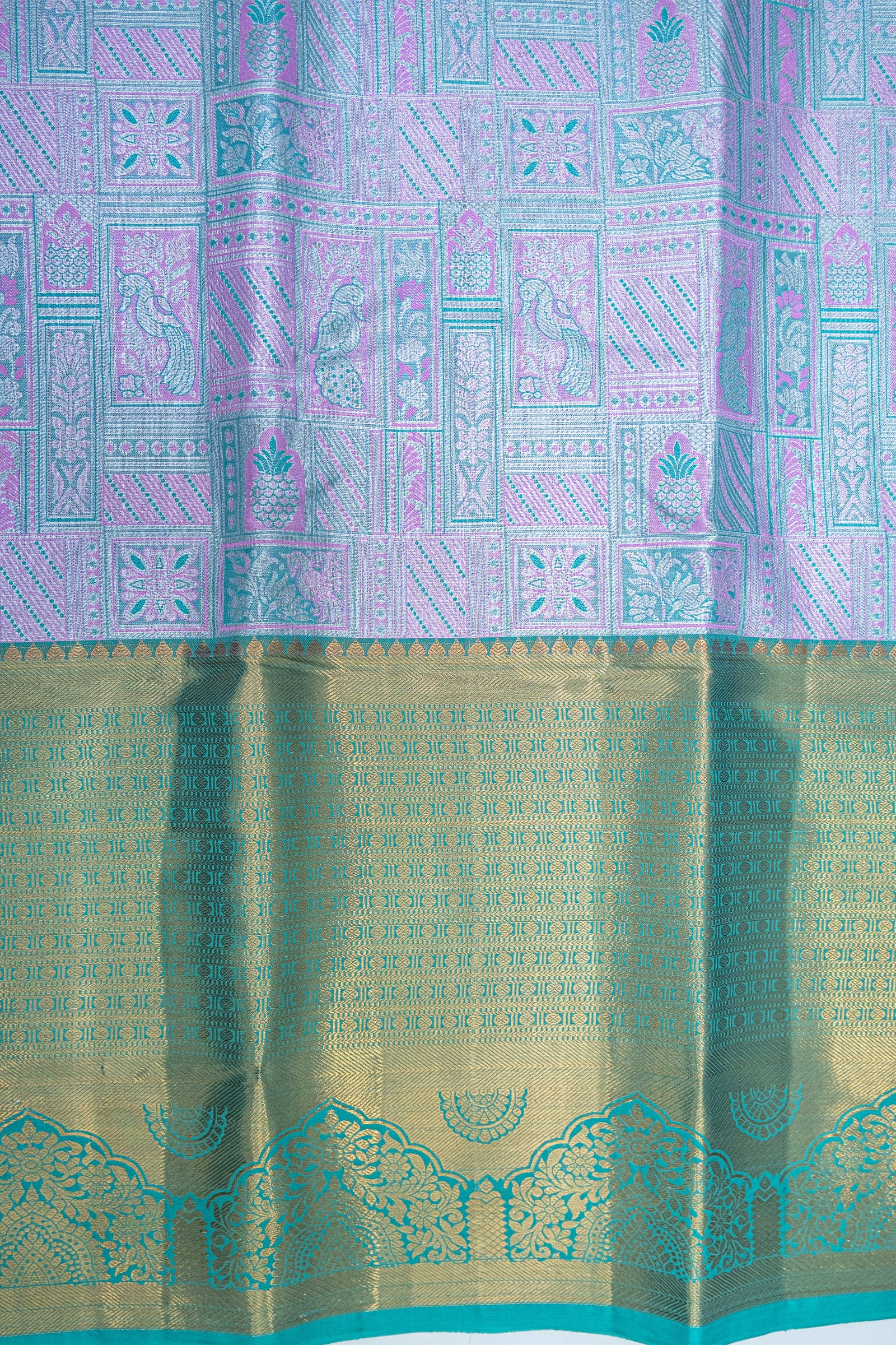 TEAL BLUE & PURPLE - DHARMAVARAM BROCADE SILVER TISSUE SILK SAREE