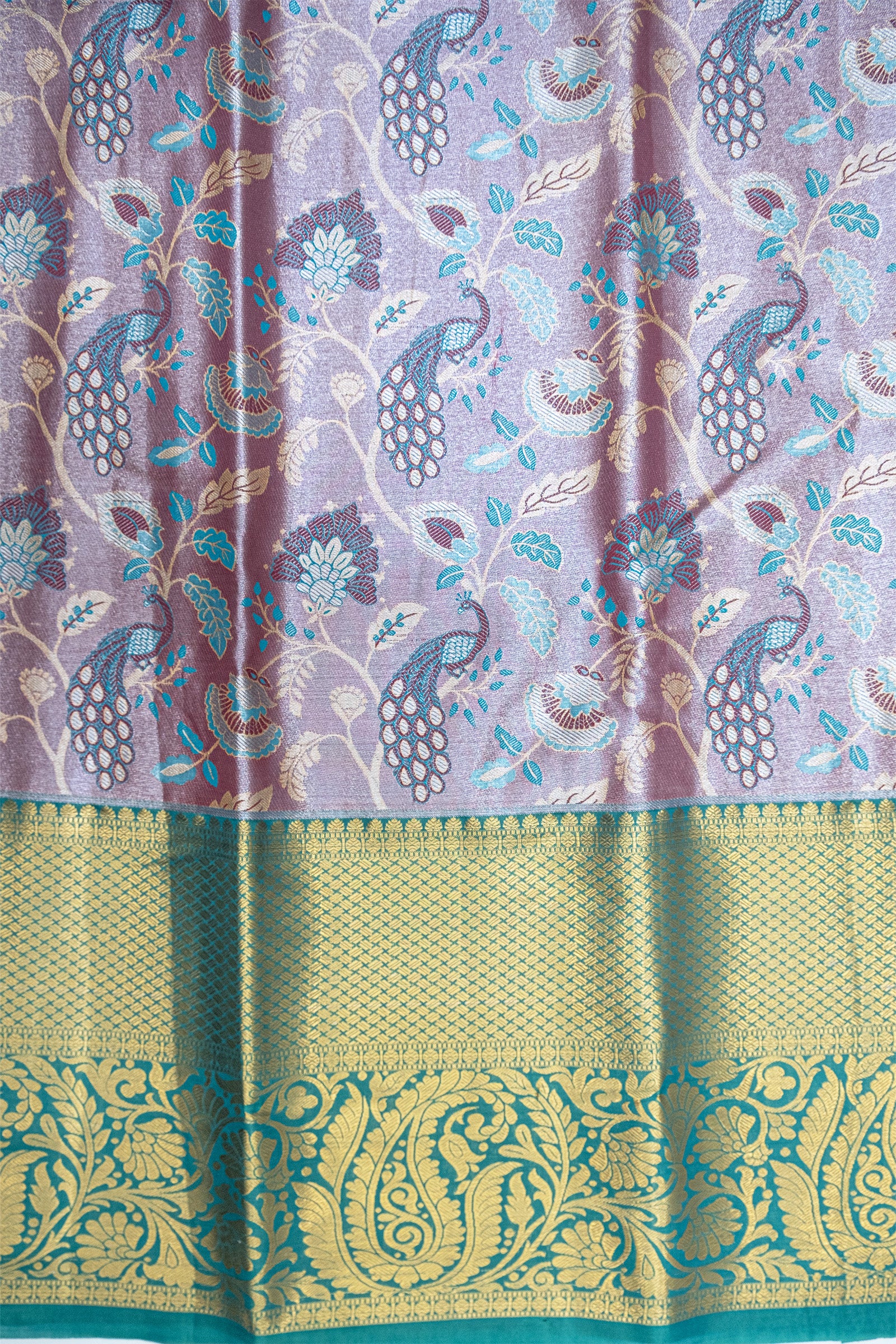 SKY BLUE & LIGHT WINE - DHARMAVARAM BROCADE SILVER TISSUE SILK SAREE