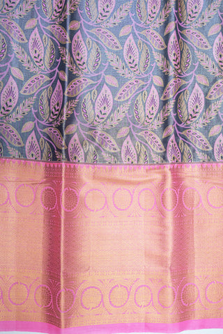 GREY & PINK - DHARMAVARAM BROCADE SILVER TISSUE SILK SAREE