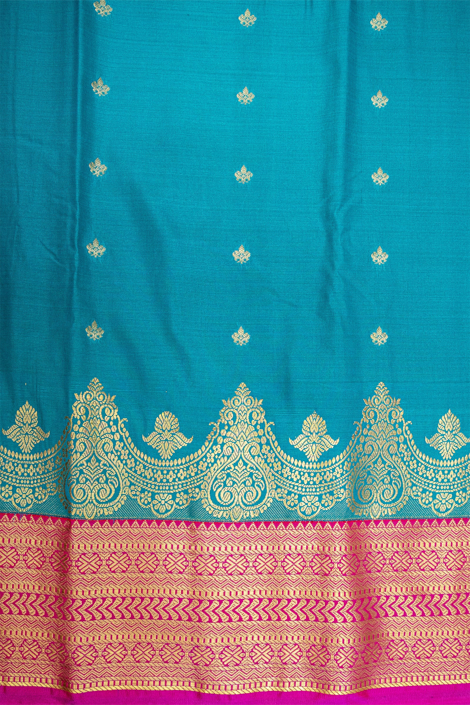 TEAL BLUE & PINK - SEMI KANCHIPURAM SILK SAREE