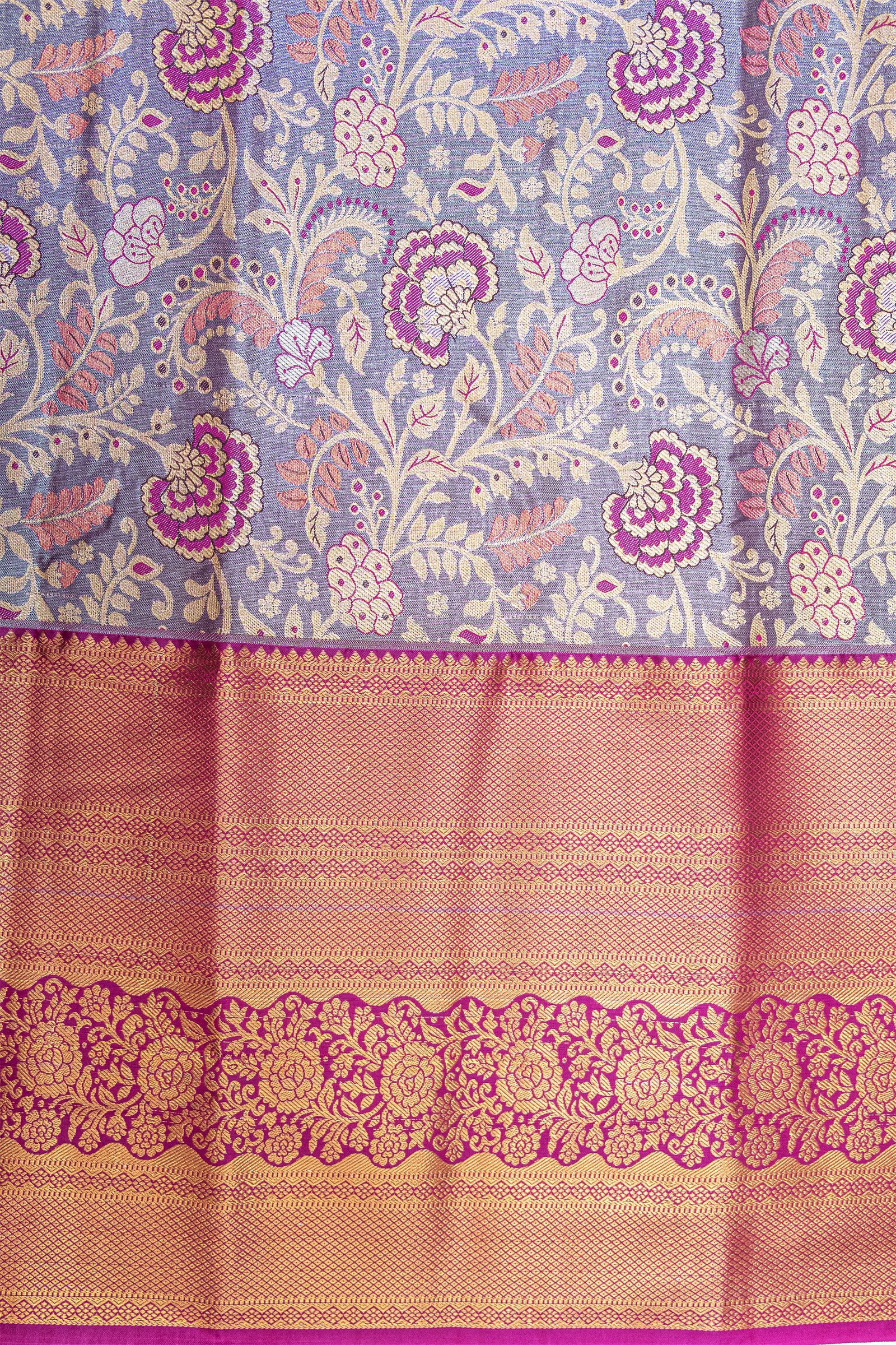 GREY & PINK - DHARMAVARAM BROCADE SILVER TISSUE SILK SAREE