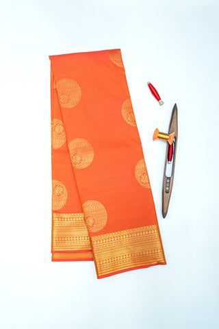 CARROT ORANGE & GOLD - KANCHIPURAM SOFT SILK SAREE