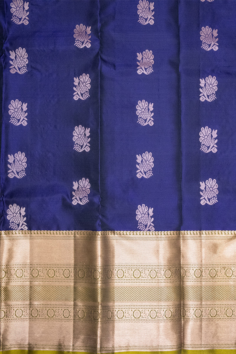 DARK SLATE BLUE & ARMY GREEN - DHARMAVARAM HANDLOOM PURE SILK SAREE