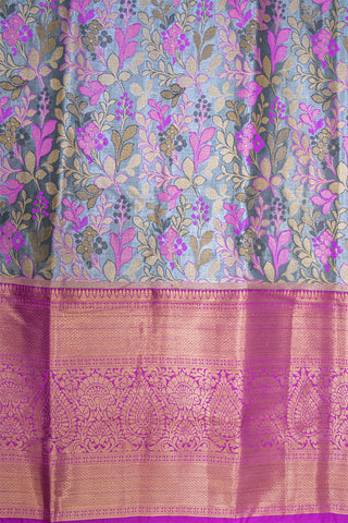 LIGHT GREY & PURPLE - DHARMAVARAM BROCADE SILVER TISSUE SILK SAREE