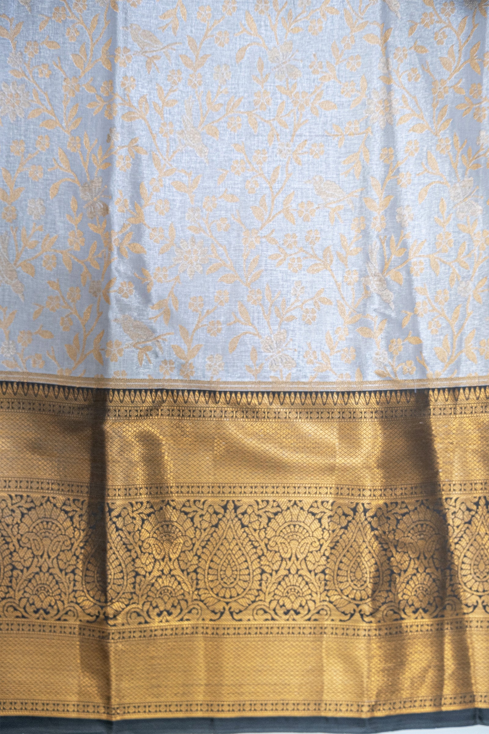 LAVENDER GREY & GOLD - DHARMAVARAM BROCADE SILVER TISSUE SILK SAREE