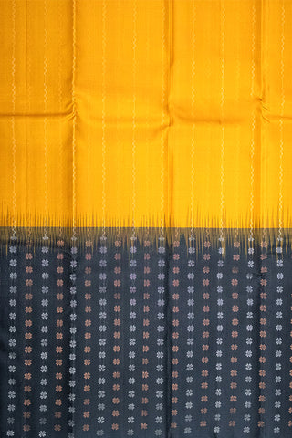 YELLOW & GREY - HARVEST GLOD & CHARCOAL - KANCHIPURAM HANDLOOM PURE SILK SAREE