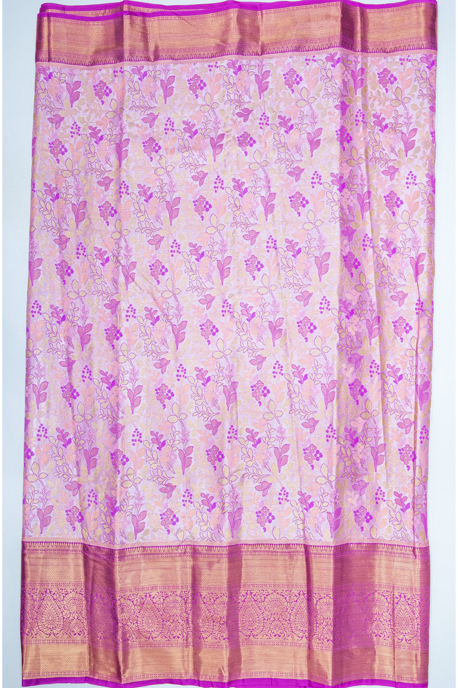 PURPLE & CREAM - DHARMAVARAM BROCADE SILVER TISSUE SILK SAREE