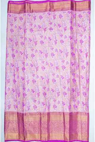 PURPLE & CREAM - DHARMAVARAM BROCADE SILVER TISSUE SILK SAREE