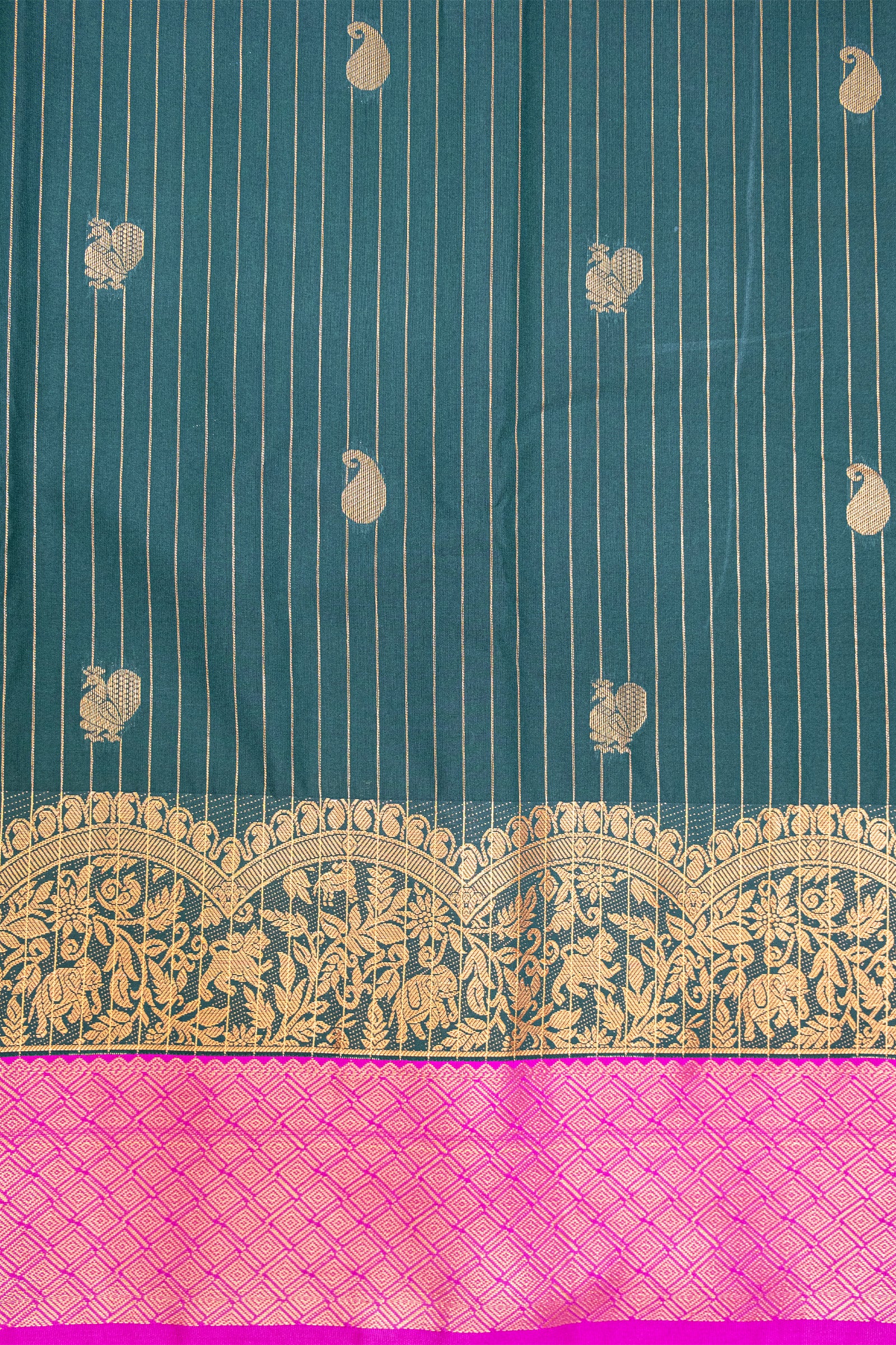 DARK SLATE GREY & PINK - SEMI KANCHIPURAM SILK SAREE