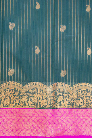 DARK SLATE GREY & PINK - SEMI KANCHIPURAM SILK SAREE