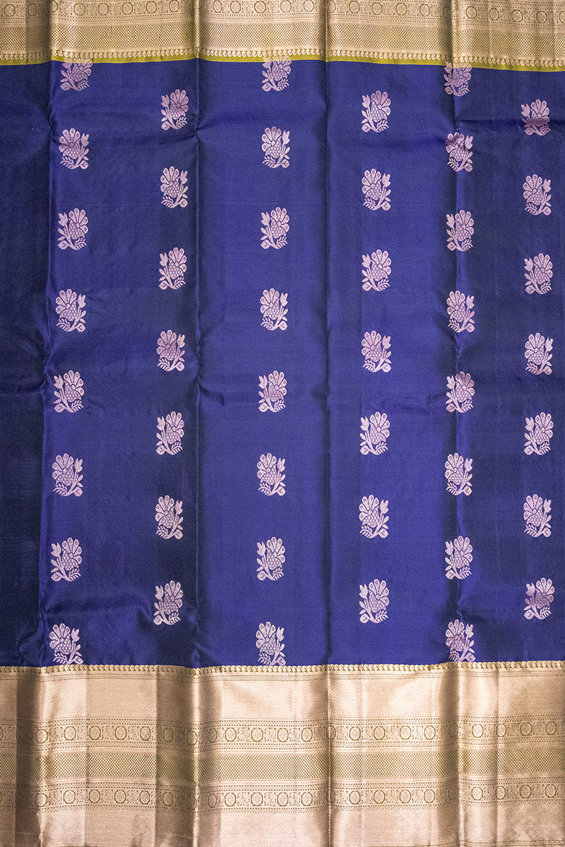 DARK SLATE BLUE & ARMY GREEN - DHARMAVARAM HANDLOOM PURE SILK SAREE