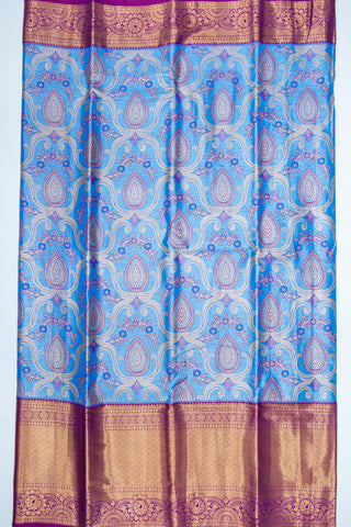 BLUE & PURPLE - DHARMAVARAM BROCADE SILVER TISSUE SILK SAREE