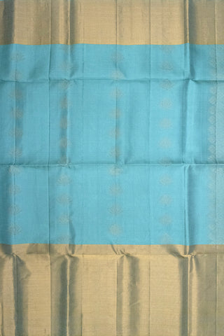 TEAL BLUE & GOLD - KANCHIPURAM HANDLOOM PURE SILK SAREE - SOFT & LIGHT WEIGHT