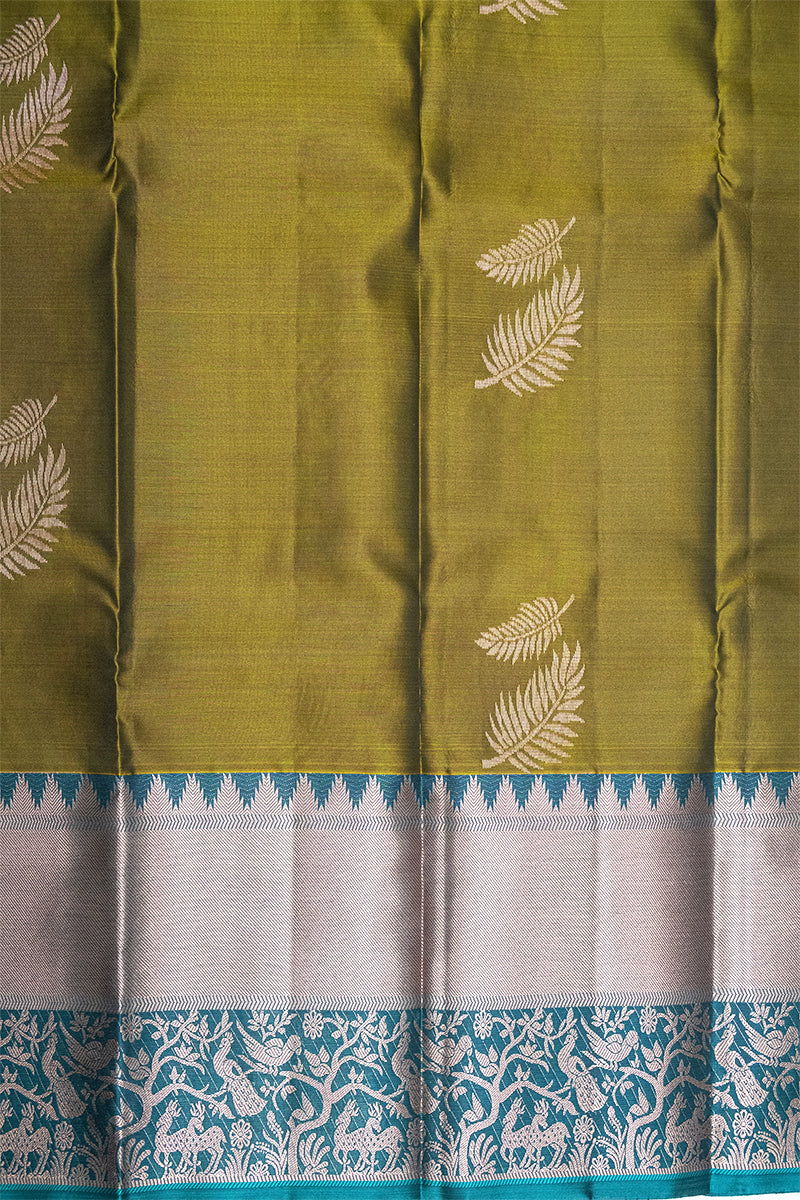 HEART GOLD & MIDNIGHT GREEN - DHARMAVARAM HANDLOOM PURE SILK SAREE