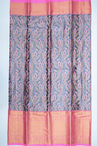 GREY & PINK - DHARMAVARAM BROCADE SILVER TISSUE SILK SAREE