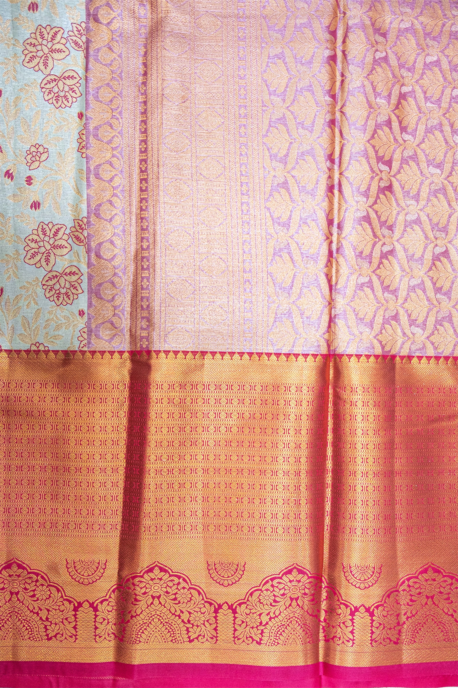 PALE SILVER & PINK - DHARMAVARAM BROCADE SILVER TISSUE SILK SAREE