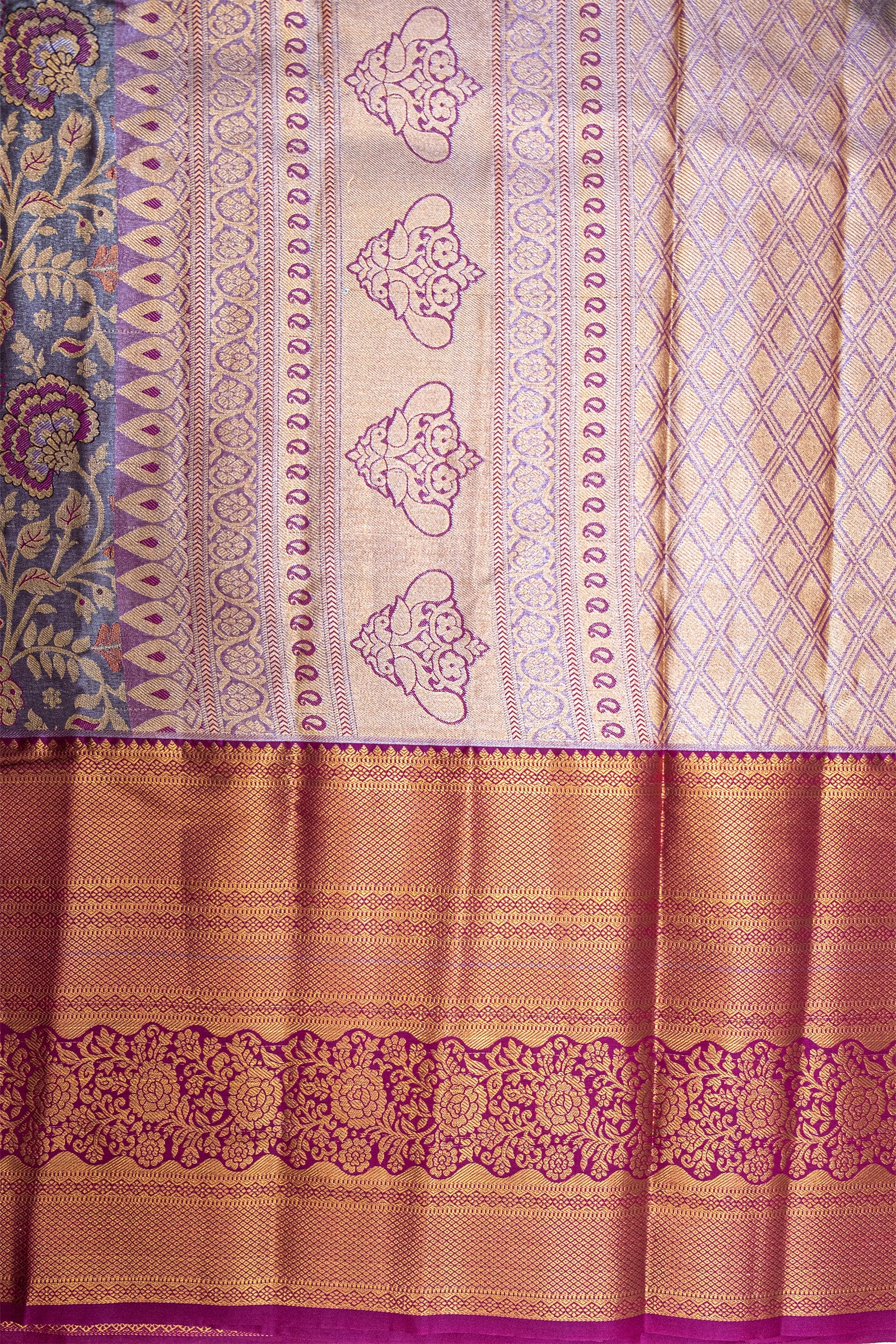 GREY & PINK - DHARMAVARAM BROCADE SILVER TISSUE SILK SAREE