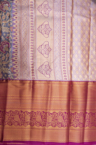 GREY & PINK - DHARMAVARAM BROCADE SILVER TISSUE SILK SAREE