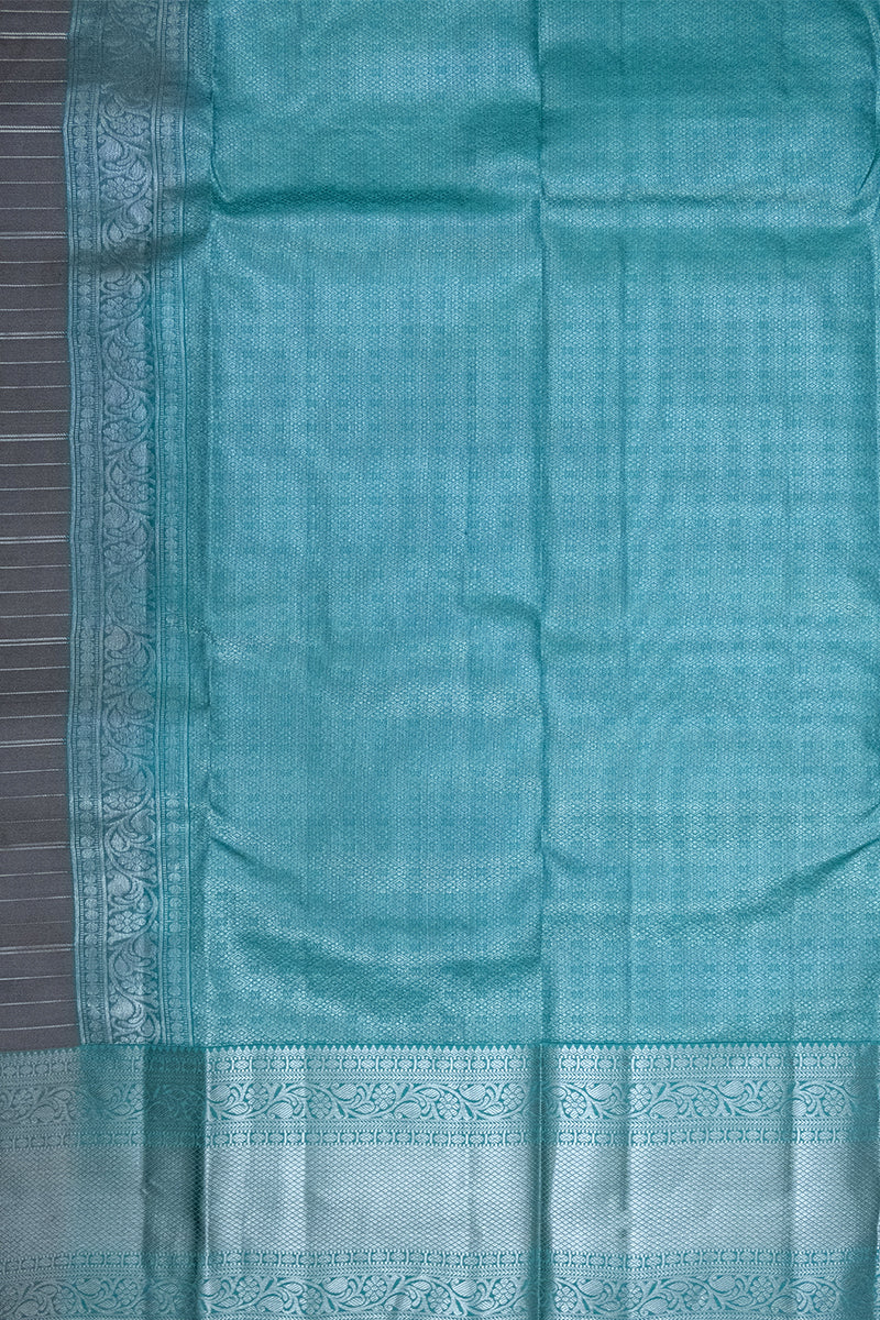 GREY & SKY BLUE -  DHARMAVARAM HANDLOOM PURE SILK SAREE