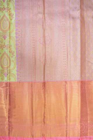 CGREEN & ORANGE - DHARMAVARAM BROCADE SILVER TISSUE SILK SAREE