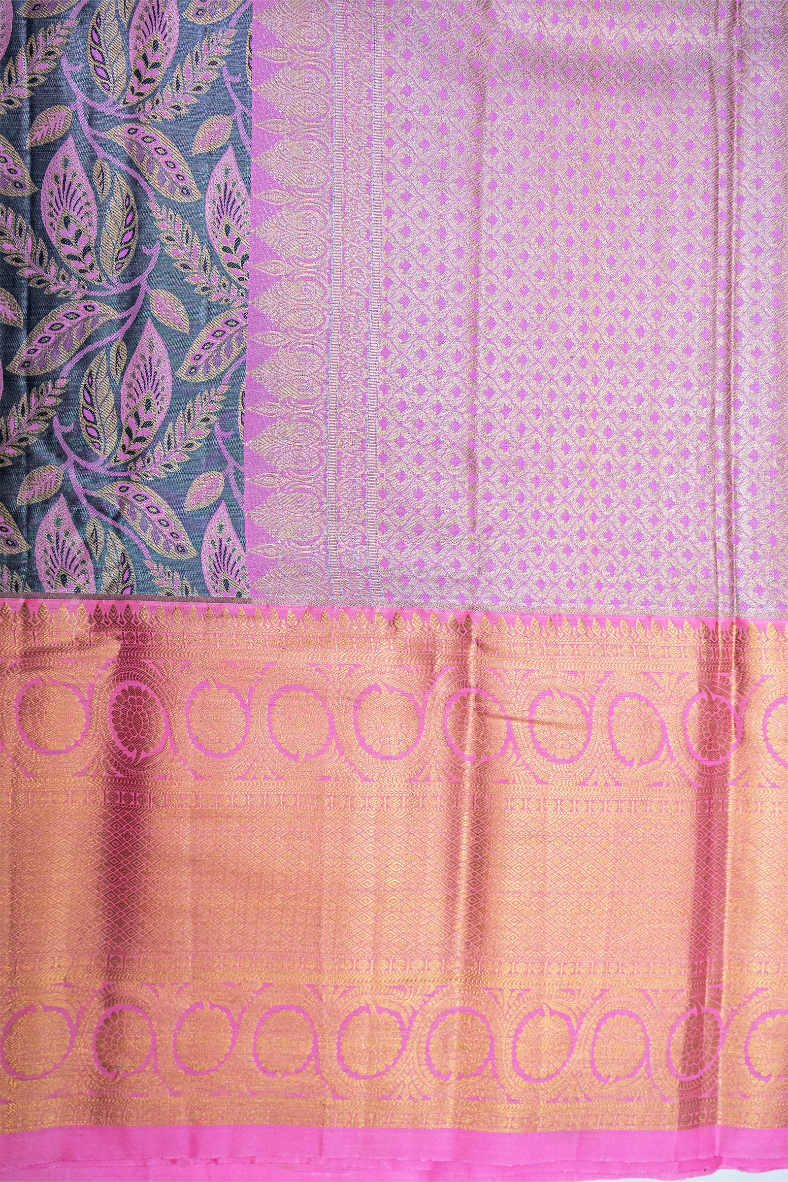 GREY & PINK - DHARMAVARAM BROCADE SILVER TISSUE SILK SAREE