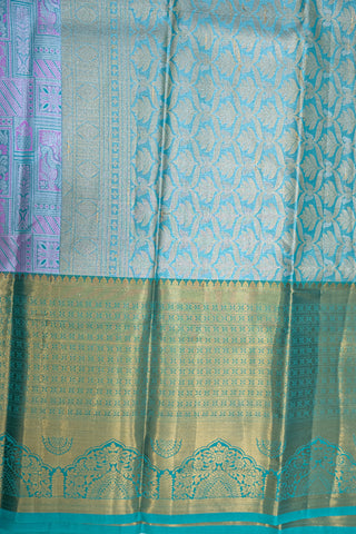 TEAL BLUE & PURPLE - DHARMAVARAM BROCADE SILVER TISSUE SILK SAREE