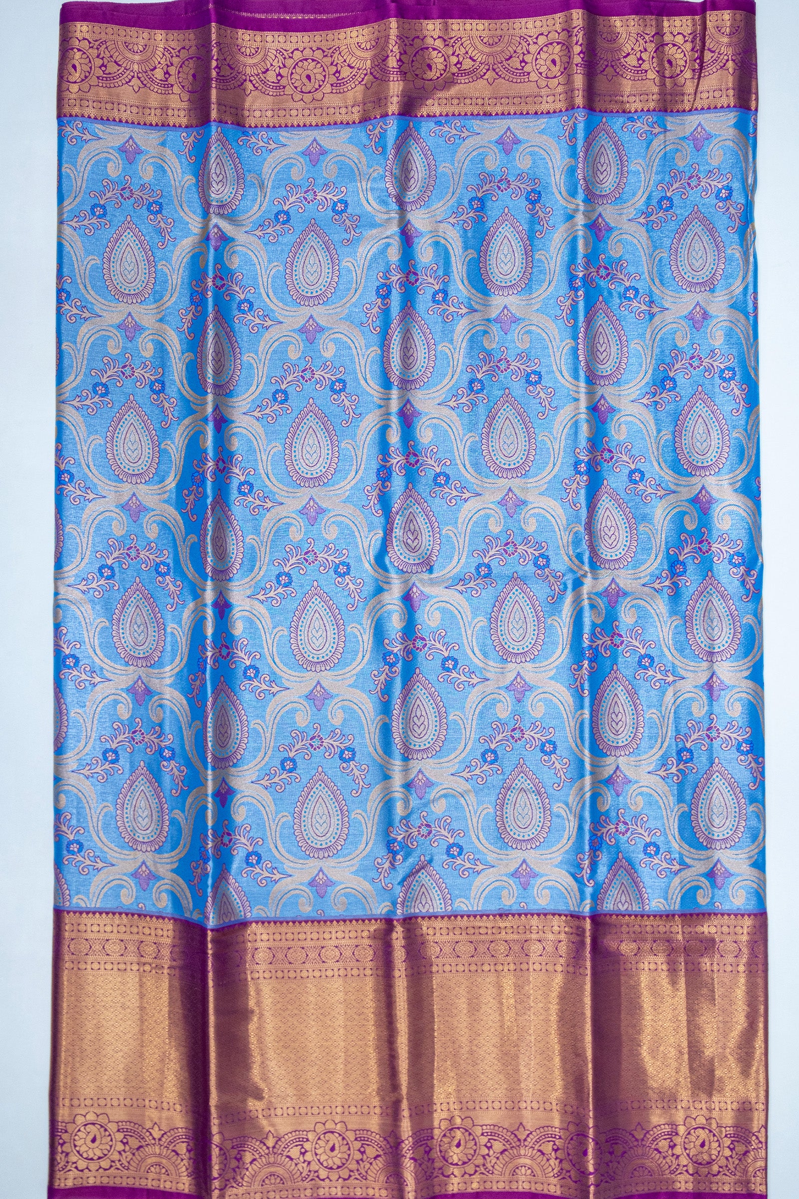 BLUE & PURPLE - DHARMAVARAM BROCADE SILVER TISSUE SILK SAREE