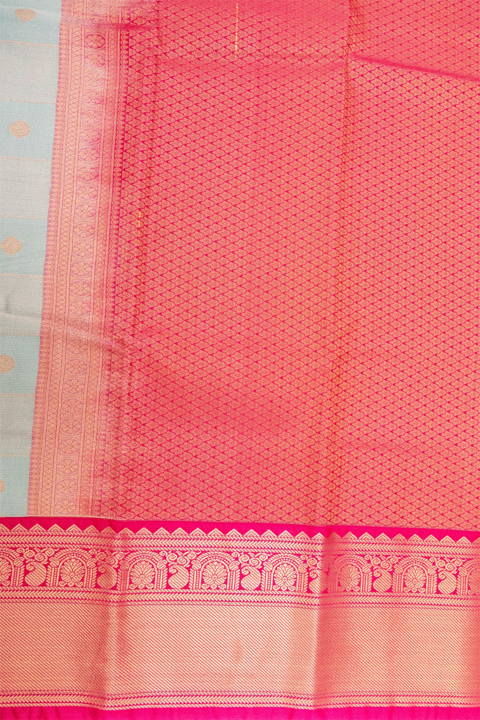 OLIVE GREEN & PINK - KANCHIPURAM KORVAI SEMI SILK SAREE