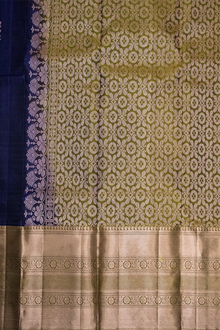 DARK SLATE BLUE & ARMY GREEN - DHARMAVARAM HANDLOOM PURE SILK SAREE